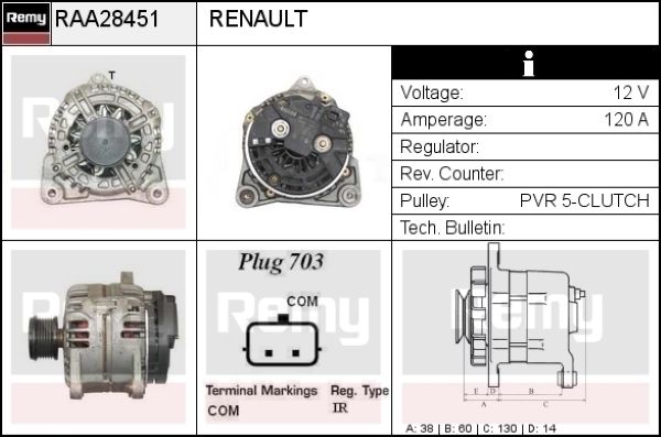 DELCO REMY Генератор RAA28451